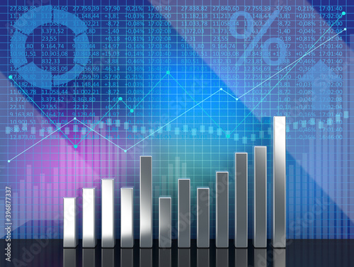Success Graph with silver bar chart and economy based background