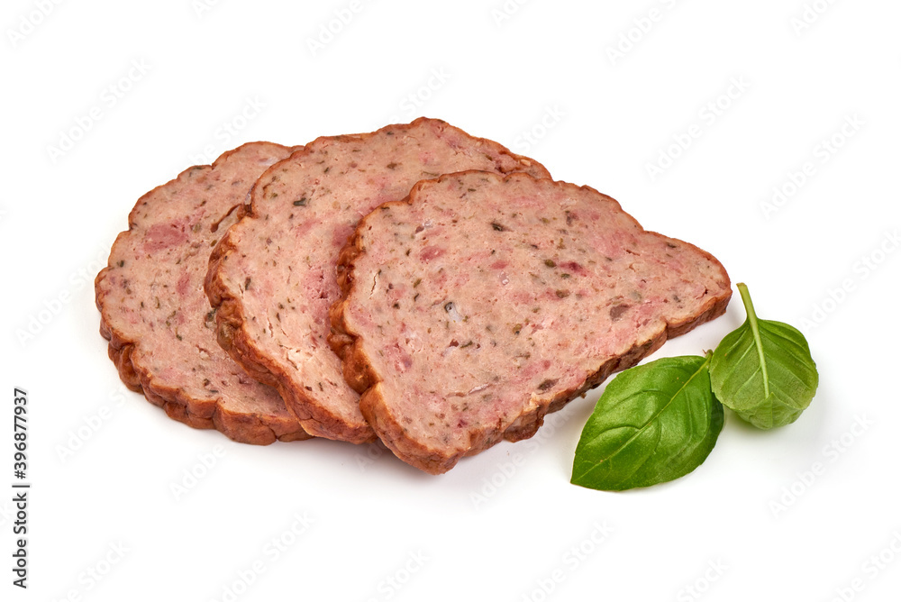Baked meatloaf, isolated on white background