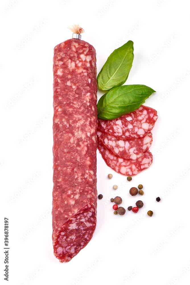 Dried Italian sausage, isolated on white background Stock 写真 Adobe Stock