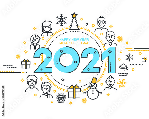 2021 Happy New Year trendy and minimalistic card or background.