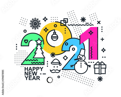 2021 Happy New Year trendy and minimalistic card or background.