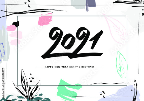 2021 Happy New Year trendy and minimalistic card or background.