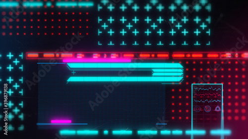 Cyberpunk style hud background. Retrowave neon interface 3d render