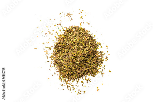 Oregano in a bowl isolated.