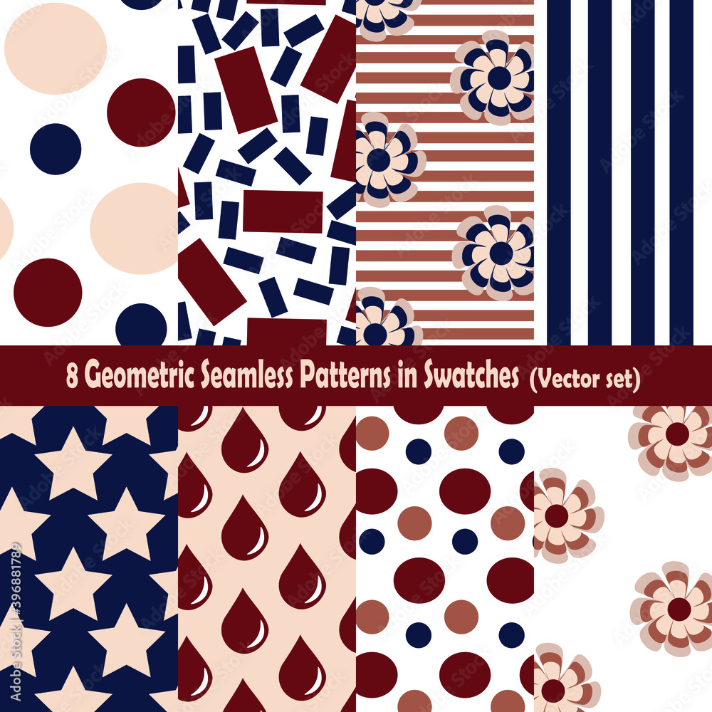 Vector set of 8 abstract geometric seamless patterns added in swatches ...
