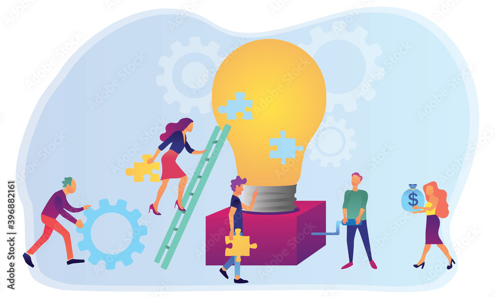 Teamwork building an idea concept Teamwork building an idea concept