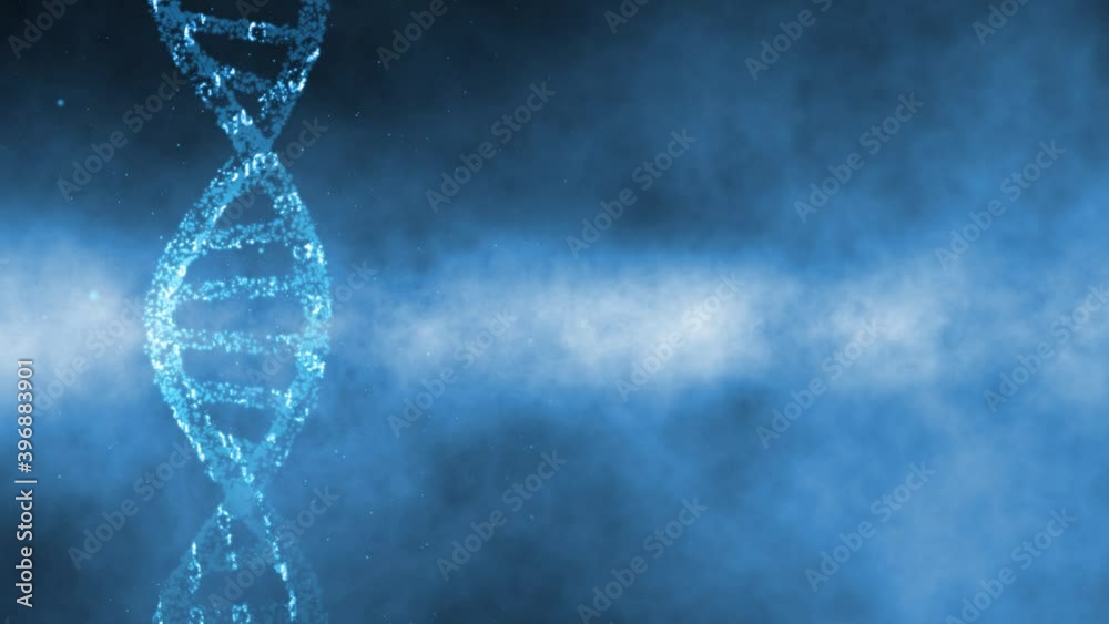 Shining dna structure rotation on abstract smoky and cloudy blue copy space animation background. Shining dna structure rotation on abstract smoky and cloudy blue copy space animation background.