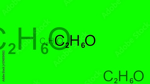 Animation with alcohol chemical formula C2H6O on the green background (seamless loop) photo