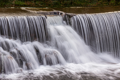 waterfall in the Verdugo river, Pontecaldelas, Pontevedra, Spain © Droneair