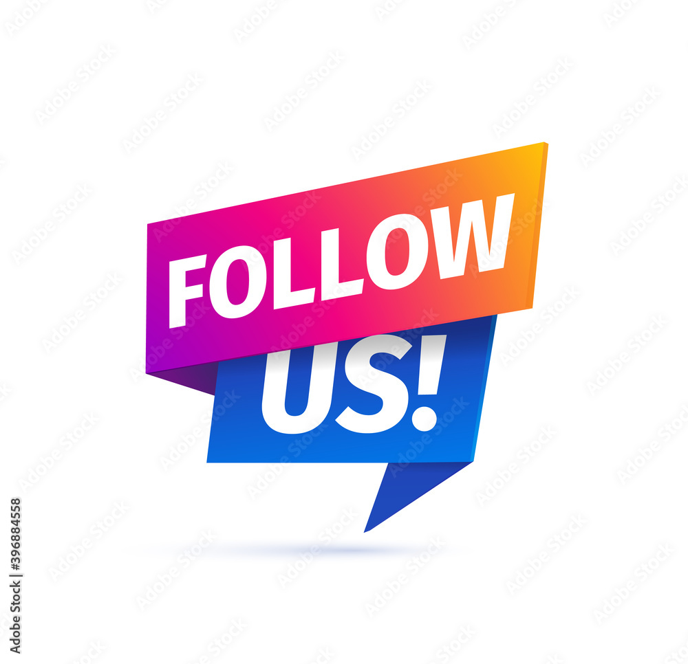 Follow us vector banner on white background. Isolated icon for following social media Follow us vector banner on white background. Isolated icon for following social media