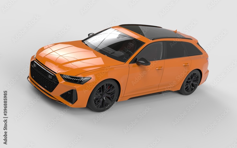 Orange wagon sport car Front view isolated on white background Orange wagon sport car Front view isolated on white background