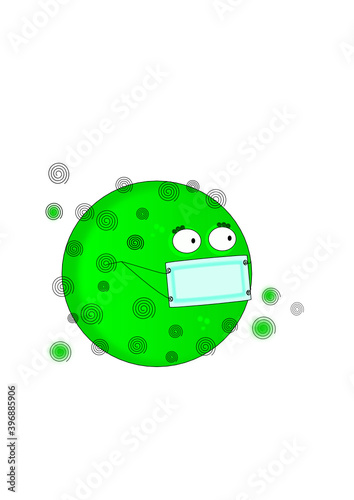 green nasty coronavirus in mask, virus surrounds