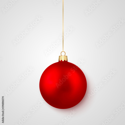 Red shiny glowing Christmas balls. Xmas glass ball. Holiday decoration template. Vector illustration