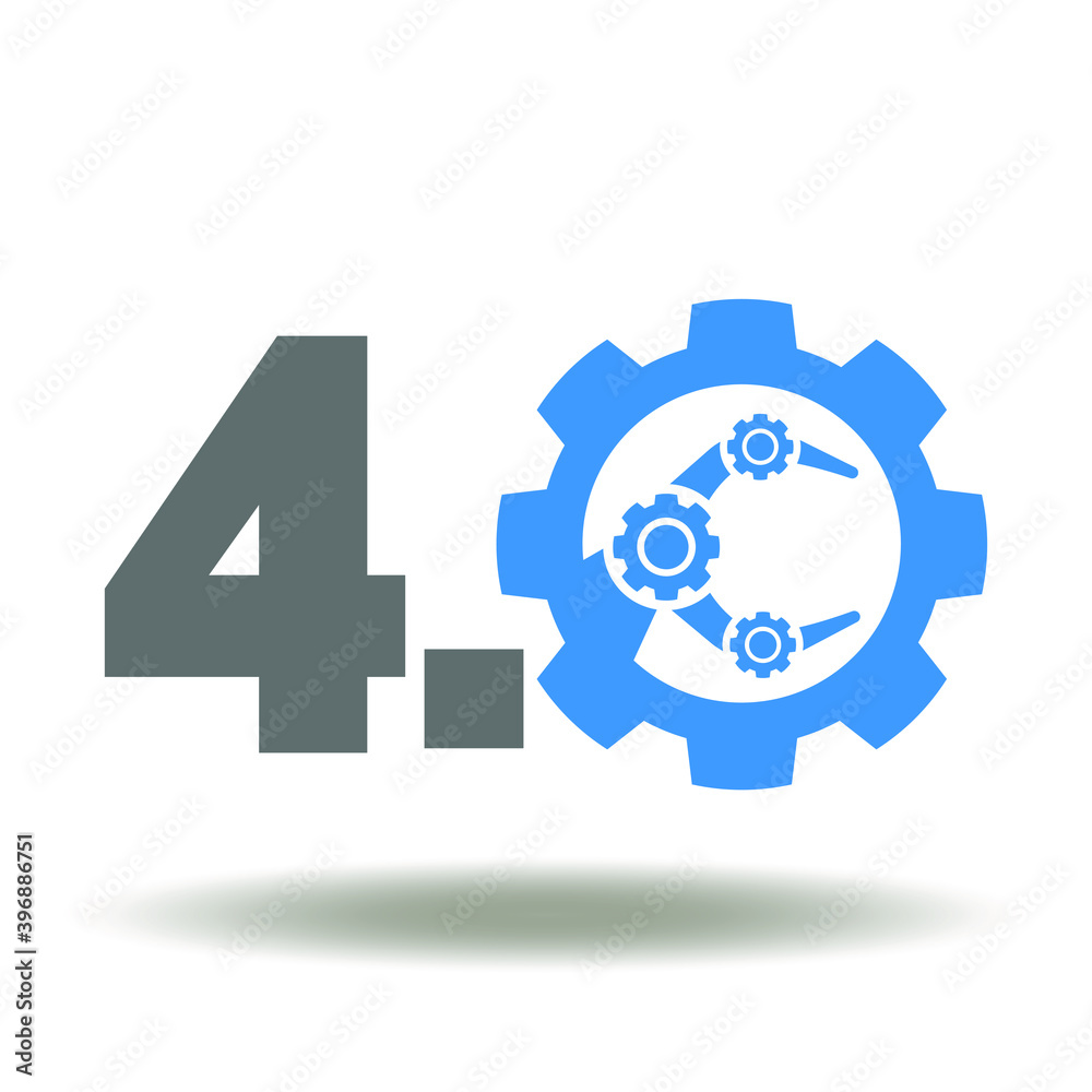 Industry 4.0 cog wheel robot manipulator icon vector. Industry 4.0 AI IoT Automation Technology Symbol. Industry 4.0 cog wheel robot manipulator icon vector. Industry 4.0 AI IoT Automation Technology Symbol.