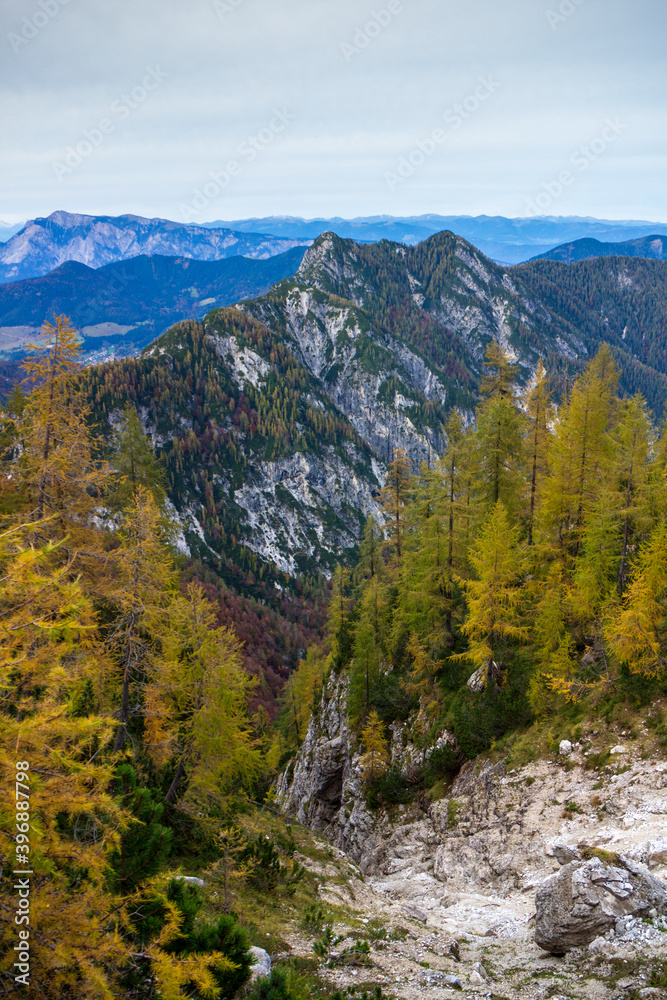 Beautiful autumn for hike in the mountains. Triglav national park in Kranjska Gora, Slovenia.
