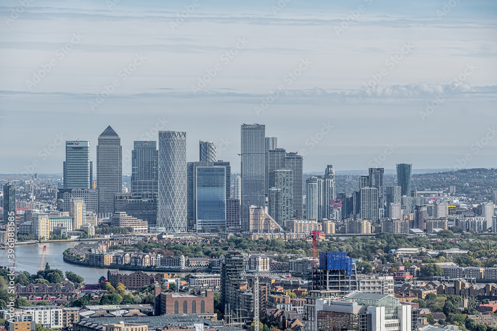 London skyline looking towards Canary Wharf