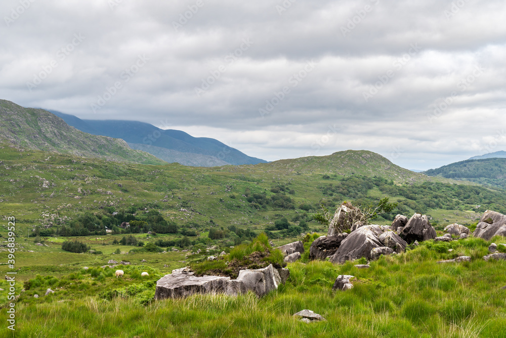 Landscape of Gap of Dunloe drive in The Ring of Kerry Route. Killarney, Ireland., Part of Wild Atlantic Way