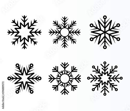 set of snowflakes of black color