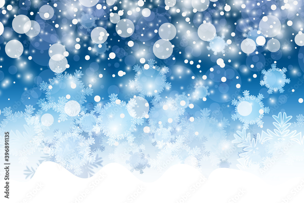Vector falling blue snow on isolated background, possibility of overlay. Place for text. Winter, Christmas texture.