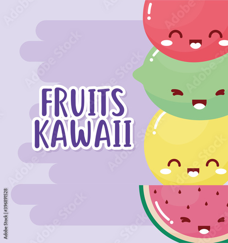 bundle of kawaii fruits with fruits kawaii lettering
