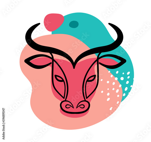 Chinese new year 2021 year of the ox, red cow, Chinese zodiac symbol. Vector background with traditional oriental decorations