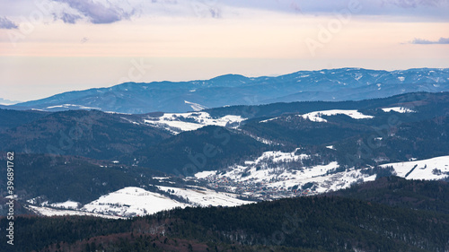 Winter landscape of Beskid Sadecki mountain range