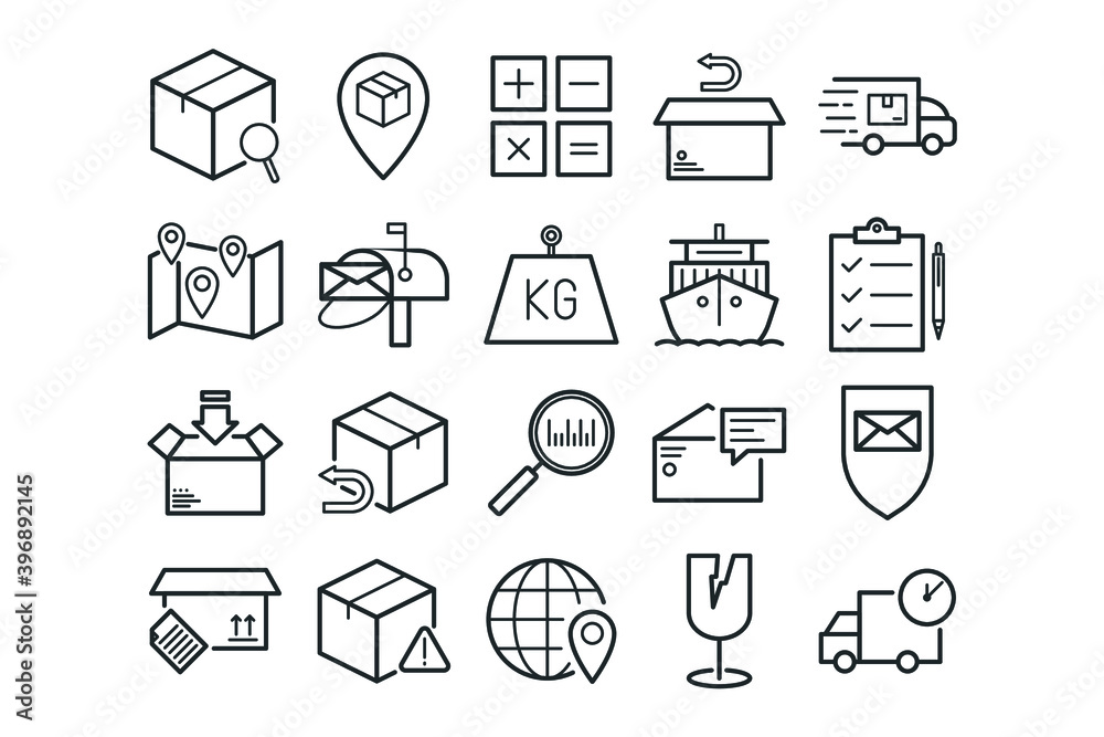 Cargo and Mail Delivery icons. Vector set