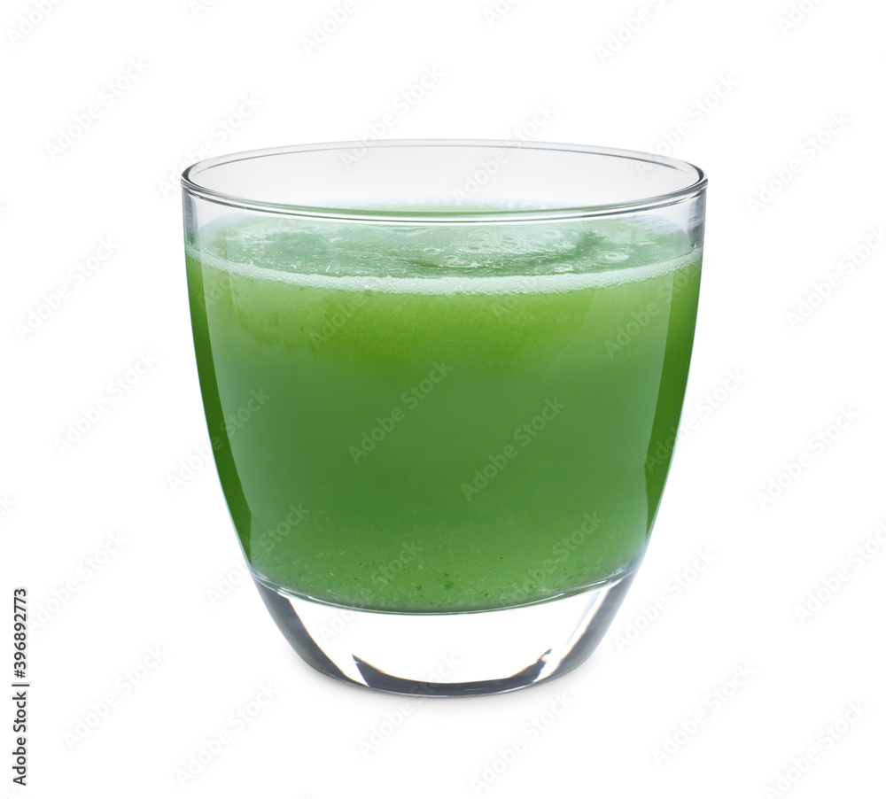 Glass of fresh celery juice isolated on white Glass of fresh celery juice isolated on white
