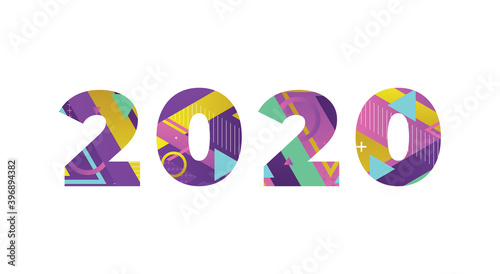 2020 Concept Retro Colorful Word Art Illustration