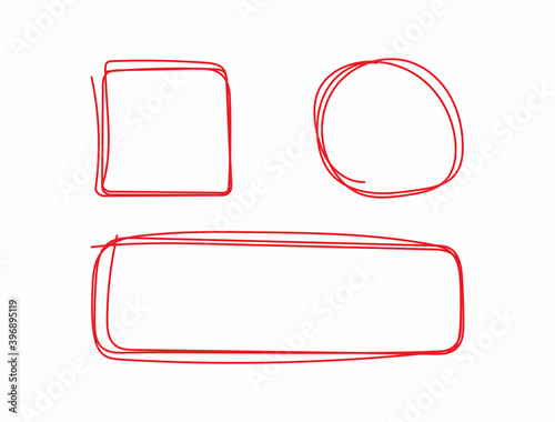 Set of geometric shapes drawn by hand. Isolated square, circle, rectangle. Sketch, doodle. Vector illustration.