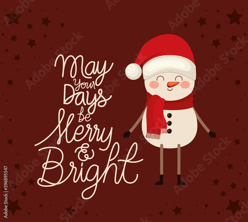 may your days be merry and bright lettering with one snowman