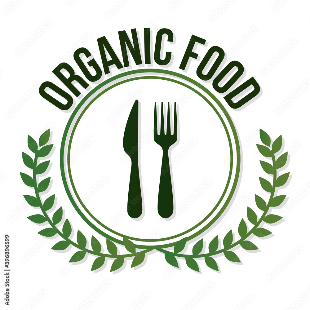 organic 100 lettering with leaves and fork organic 100 lettering with leaves and fork