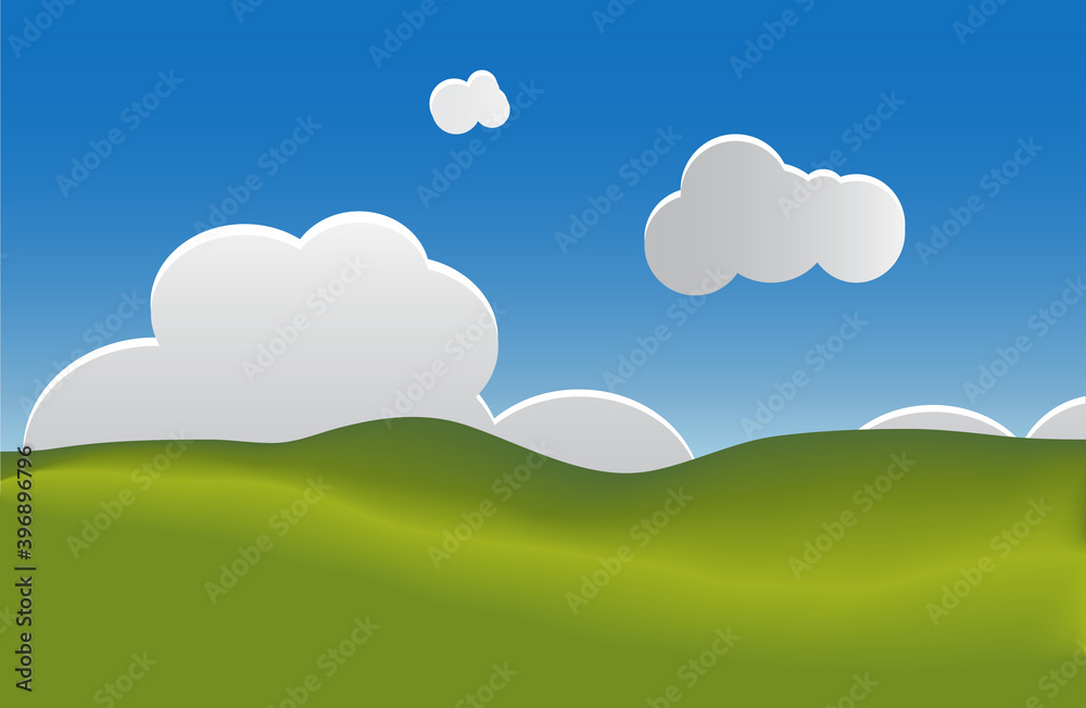 green landscape with blue sky cloud background vector , can use for template and banner  illustration.