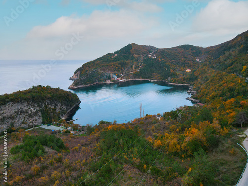 Gideros bay on the black sea, Kastamonu, Cide-Gideros, beautiful sea bay in autumn, steep cliffs parallel to the sea  photo