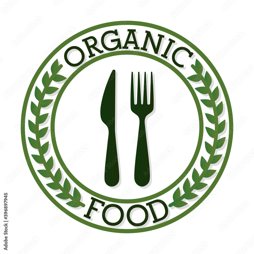 organic food letters with a fork and knife organic food letters with a fork and knife