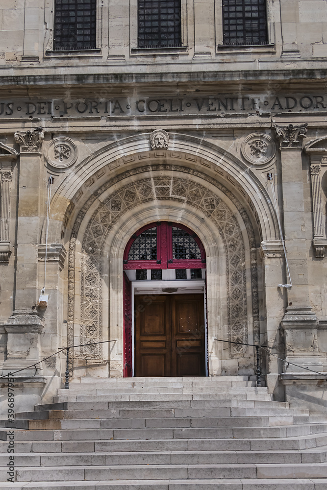 Saint-Jacques-Saint-Christophe de la Villette church (Eglise Saint Jacques Saint Christophe de la Villette, 1844) - Neoclassical style Church at Bitche square. Paris, France.