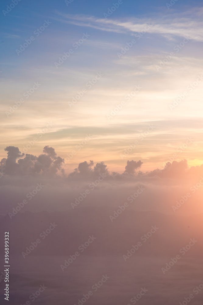 Mountain sunrise visible silhouettes through the morning Mountain sunrise visible silhouettes through the morning