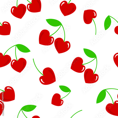 Ornament with cherry hearts seamless pattern for Valentine's day. Vector graphics