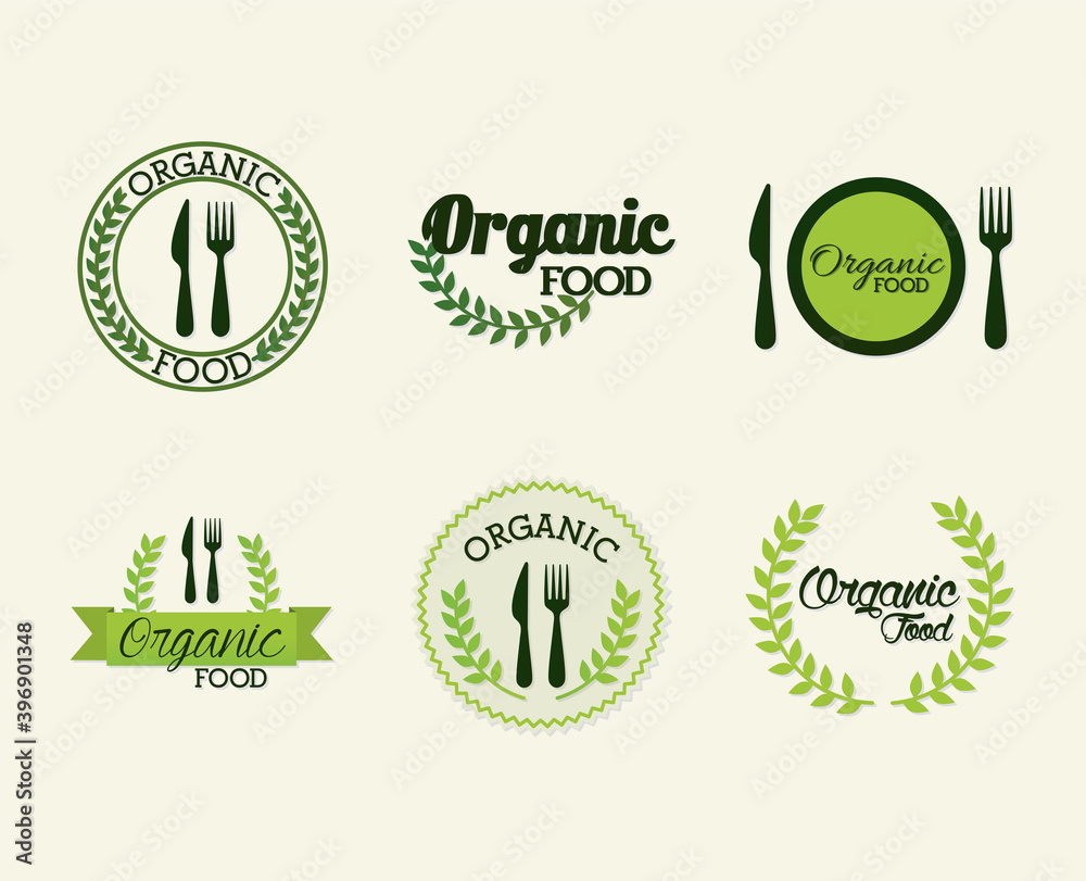 set of organic food lettering on white background set of organic food lettering on white background