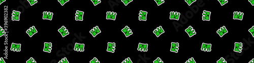 Punk rock crown vector seamless border. Simple alternative banner. Kids emo rocker cute hand drawn cartoon grungy tattoo with attitude motif. 
