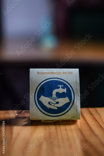 Sign in restaurant recommends washing hands during Coronavirus outbreak in Colombia