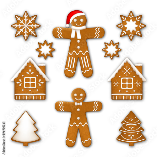 Gingerbread cookies. Collection of Christmas traditional biscuits