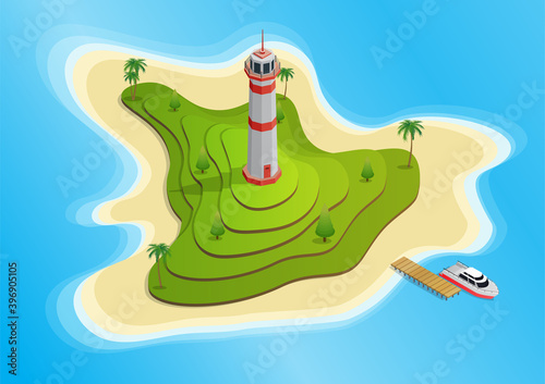 Isometric island with lighthouse