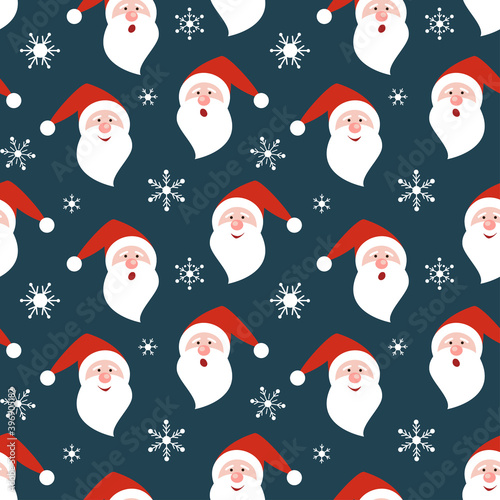 Seamless patter with Santa Claus and snowflakes. New Year and Christmas pattern.