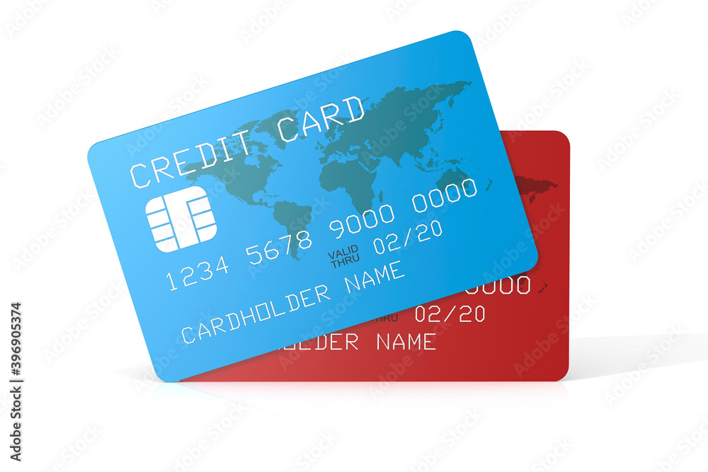 Blue and red credit card isolated Blue and red credit card isolated