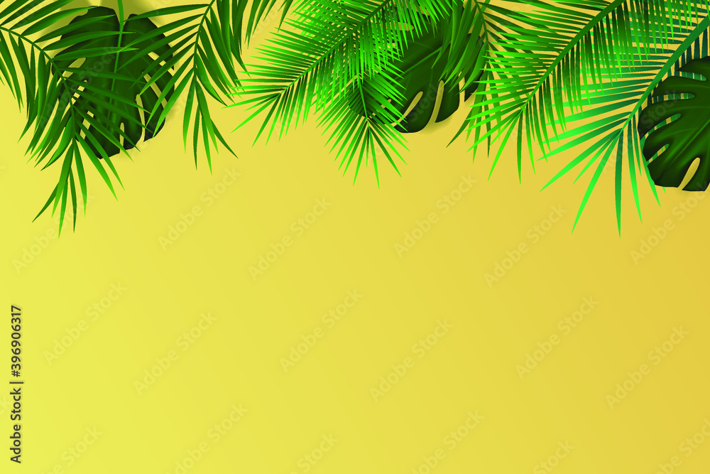 Summer tropical leaf palm leaves frame. exotic hawaiian jungle, summertime background vector illustration