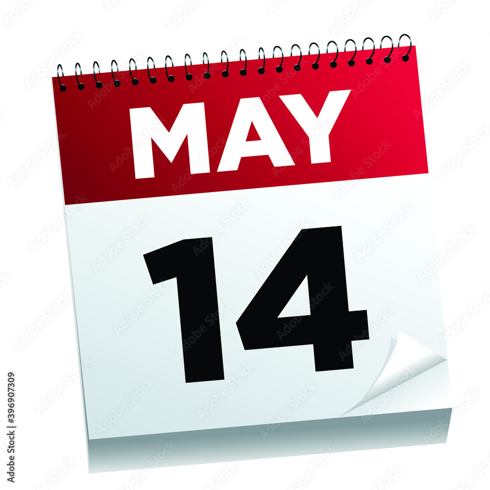 May 14th on a calendar page - illustrated. May 14th on a calendar page - illustrated.