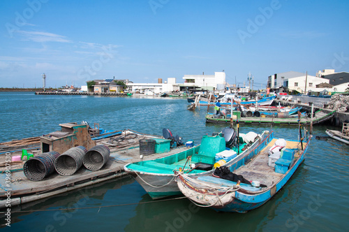 Fishing boats moored in port. Taiwan. 