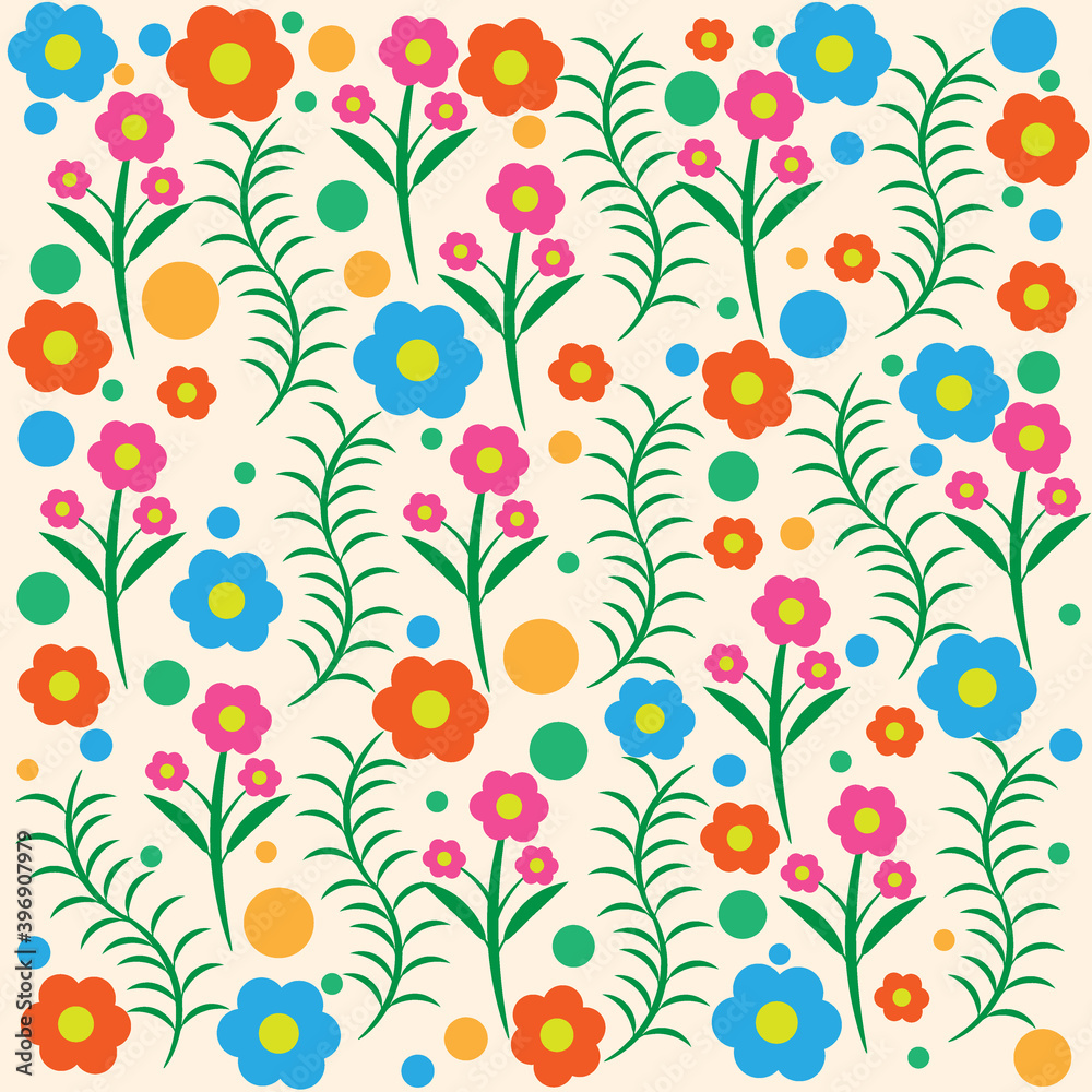 pattern of colorful flowers with green leaves on light background for wallpaper pattern of colorful flowers with green leaves on light background for wallpaper