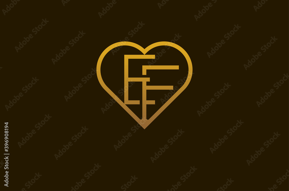 Fototapeta premium Abstract initials E and F logo, gold colour line style heart and letter combination, usable for brand, card and invitation, logo design template element,vector illustration